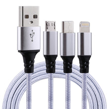 Load image into Gallery viewer, 2A 1.2m 3 in 1 USB to 8 Pin &amp; USB-C / Type-C &amp; Micro USB Nylon Weave Charging Cable