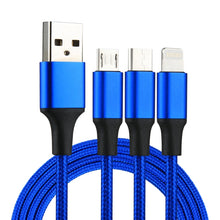 Load image into Gallery viewer, 2A 1.2m 3 in 1 USB to 8 Pin &amp; USB-C / Type-C &amp; Micro USB Nylon Weave Charging Cable