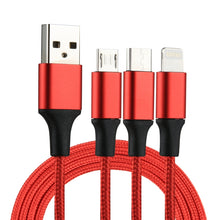 Load image into Gallery viewer, 2A 1.2m 3 in 1 USB to 8 Pin &amp; USB-C / Type-C &amp; Micro USB Nylon Weave Charging Cable