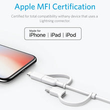 Load image into Gallery viewer, ANKER 3 in 1 8 Pin + Micro USB + USB-C / Type-C Interface MFI Certificated Data Cable