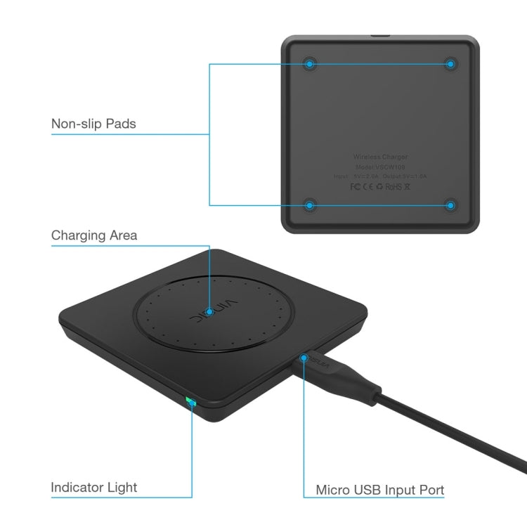 Vinsic 5V 1A Output Qi Standard Portable Wireless Charger Pad