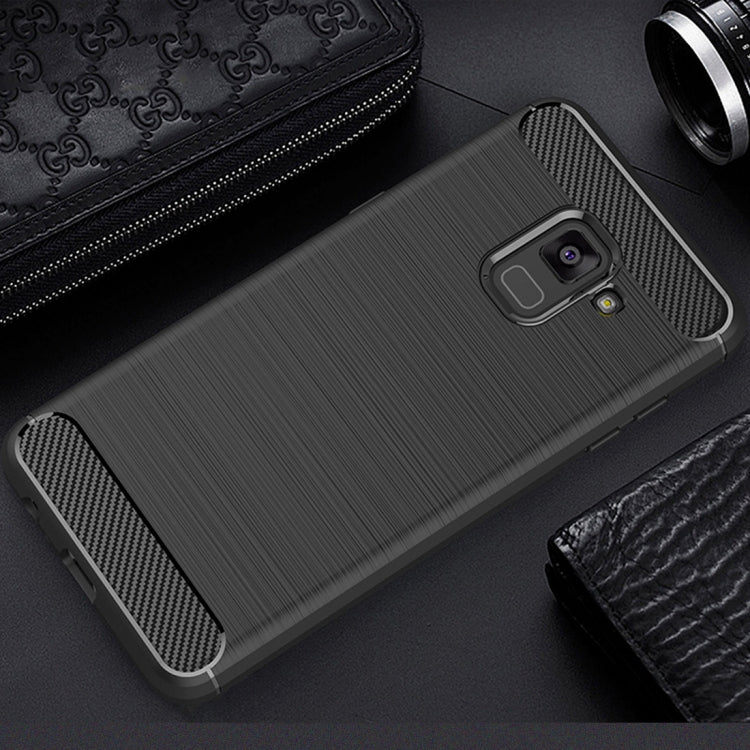 For Galaxy A8 (2018) Brushed Texture Carbon Fiber Shockproof TPU Protective Back Case