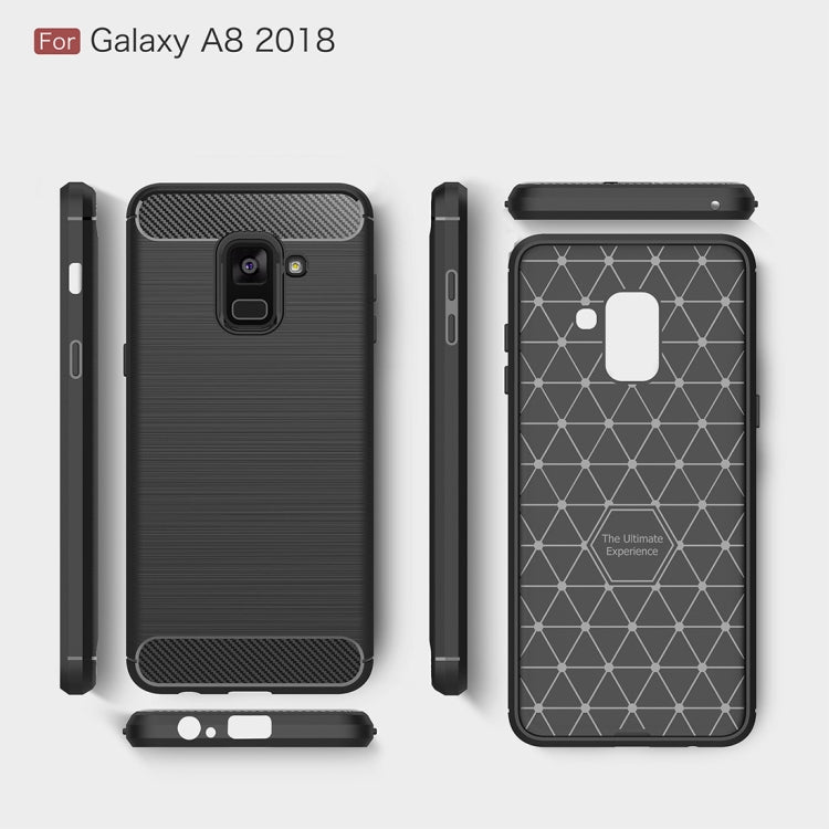 For Galaxy A8 (2018) Brushed Texture Carbon Fiber Shockproof TPU Protective Back Case
