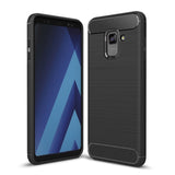 For Galaxy A8 (2018) Brushed Texture Carbon Fiber Shockproof TPU Protective Back Case
