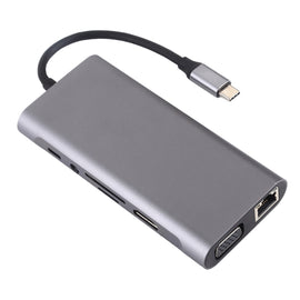 11 in 1 VGA + LAN Port + 4 x USB 3.0 + SD / TF Card + HDMI + Audio Port + USB-C / Type-C Female to USB-C / Type-C HUB Adapter, 11 Ports to Type-C