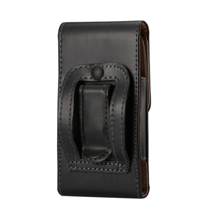Men Glossy Texture Portable Mobile Phone Back Buckle Vertical Sleeve Waist Pack Leather Case for 6.3 Inch or Below Smartphones