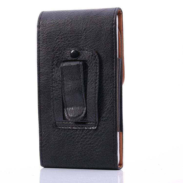 Men Litchi Texture Portable Mobile Phone Back Buckle Vertical Sleeve Waist Pack Leather Case for 6.3 Inch or Below Smartphones
