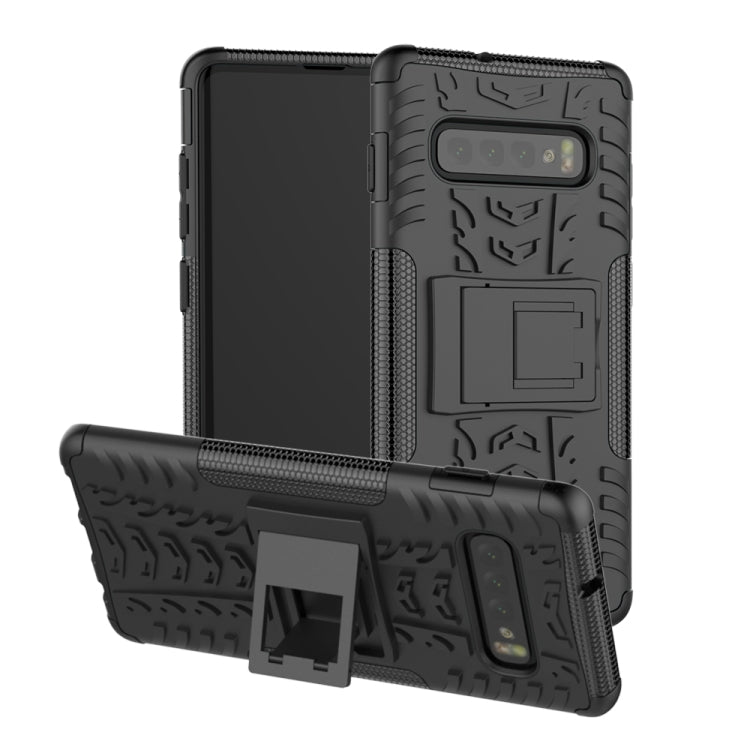 Tire Texture TPU+PC Shockproof Case for Galaxy S10+, with Holder, For Galaxy S10+