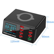 Load image into Gallery viewer, X9 9 in 1 QC 3.0 USB Interface + 6 USB Ports + PD 65W Ports + QI Wireless Fast Charging Multi-function Charger with LED Display