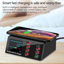 Load image into Gallery viewer, X9 9 in 1 QC 3.0 USB Interface + 6 USB Ports + PD 65W Ports + QI Wireless Fast Charging Multi-function Charger with LED Display