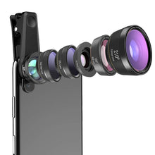 Load image into Gallery viewer, APEXEL APL-DG6V2 6 in 1 Universal External 2X Telephone+210 Degrees Fisheye+15X Macro+120 degree Wide-angle+CPL+Star Filter Lens
