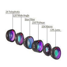Load image into Gallery viewer, APEXEL APL-DG6V2 6 in 1 Universal External 2X Telephone+210 Degrees Fisheye+15X Macro+120 degree Wide-angle+CPL+Star Filter Lens