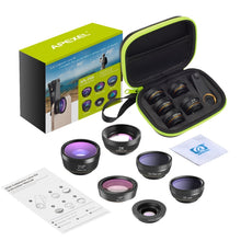 Load image into Gallery viewer, APEXEL APL-DG6V2 6 in 1 Universal External 2X Telephone+210 Degrees Fisheye+15X Macro+120 degree Wide-angle+CPL+Star Filter Lens