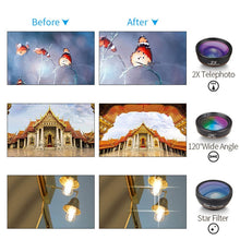 Load image into Gallery viewer, APEXEL APL-DG6V2 6 in 1 Universal External 2X Telephone+210 Degrees Fisheye+15X Macro+120 degree Wide-angle+CPL+Star Filter Lens
