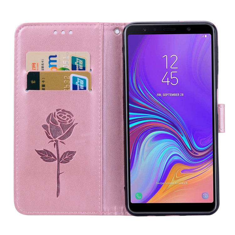 Rose Embossed Horizontal Flip PU Leather Case for Samsung Galaxy A7 (2018) , with Holder & Card Slots & Wallet