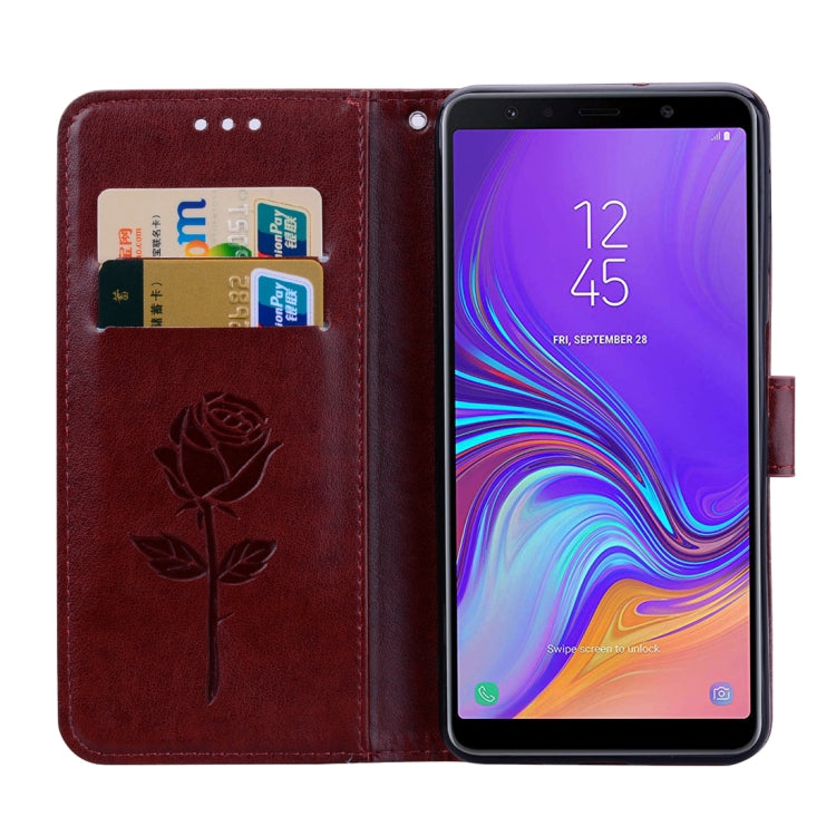 Rose Embossed Horizontal Flip PU Leather Case for Samsung Galaxy A7 (2018) , with Holder & Card Slots & Wallet