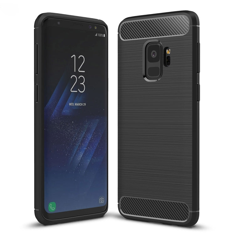 For Galaxy S9 Brushed Carbon Fiber Texture Soft TPU Anti-skip Protective Cover Back Case