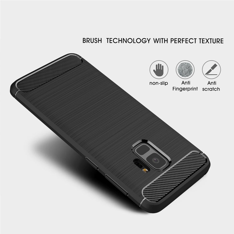 For Galaxy S9 Brushed Carbon Fiber Texture Soft TPU Anti-skip Protective Cover Back Case