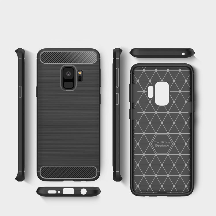 For Galaxy S9 Brushed Carbon Fiber Texture Soft TPU Anti-skip Protective Cover Back Case
