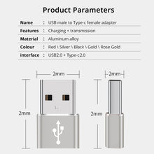 Load image into Gallery viewer, USB-C / Type-C Female to USB 2.0 Male Aluminum Alloy Adapter, Support Charging &amp; Transmission, USB 2.0