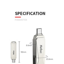 Load image into Gallery viewer, Netac U782C 128GB USB-C / Type-C + USB 3.0 360 Degrees Rotation Zinc Alloy Flash Drive OTG U Disk, 128GB