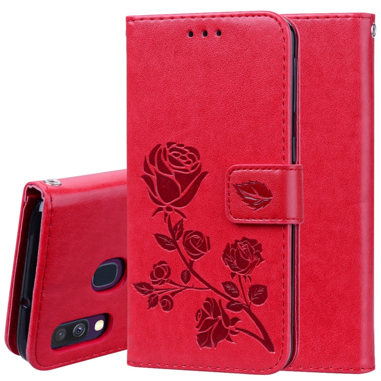 Rose Embossed Horizontal Flip PU Leather Case for Galaxy A40, with Holder & Card Slots & Wallet