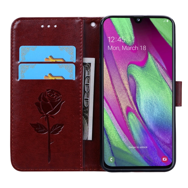 Rose Embossed Horizontal Flip PU Leather Case for Galaxy A40, with Holder & Card Slots & Wallet