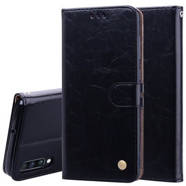 Business Style Oil Wax Texture Horizontal Flip Leather Case for Galaxy A70, with Holder & Card Slots & Wallet
