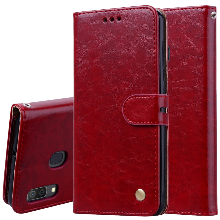 Business Style Oil Wax Texture Horizontal Flip Leather Case for Galaxy A30, with Holder & Card Slots & Wallet