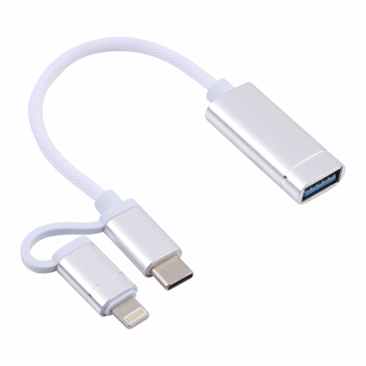 USB 3.0 Female to 8 Pin + USB-C / Type-C Male Charging + Transmission OTG Nylon Braided Adapter Cable, Cable Length: 11cm