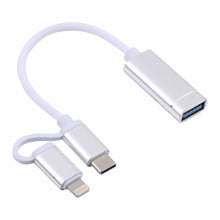 Load image into Gallery viewer, USB 3.0 Female to 8 Pin + USB-C / Type-C Male Charging + Transmission OTG Nylon Braided Adapter Cable, Cable Length: 11cm