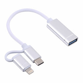 USB 3.0 Female to 8 Pin + USB-C / Type-C Male Charging + Transmission OTG Nylon Braided Adapter Cable, Cable Length: 11cm