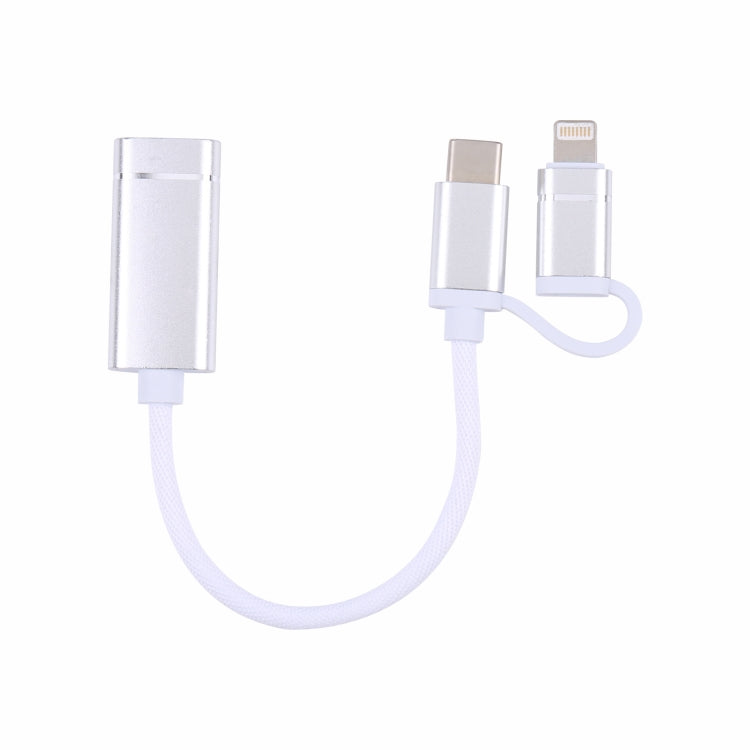 USB 3.0 Female to 8 Pin + USB-C / Type-C Male Charging + Transmission OTG Nylon Braided Adapter Cable, Cable Length: 11cm