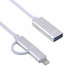 Load image into Gallery viewer, USB 3.0 Female to 8 Pin + USB-C / Type-C Male Charging + Transmission OTG Nylon Braided Adapter Cable, Cable Length: 11cm