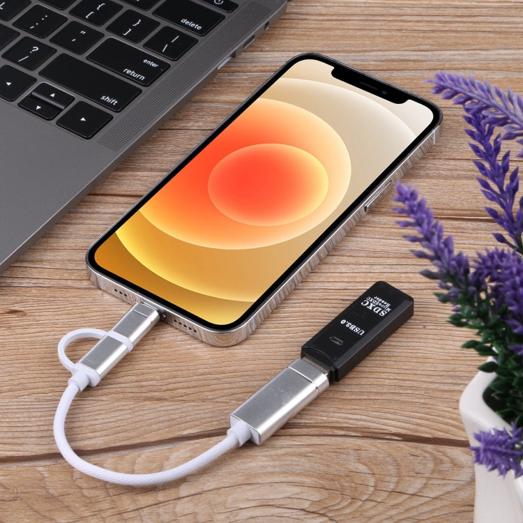 USB 3.0 Female to 8 Pin + USB-C / Type-C Male Charging + Transmission OTG Nylon Braided Adapter Cable, Cable Length: 11cm