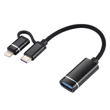Load image into Gallery viewer, USB 3.0 Female to 8 Pin + USB-C / Type-C Male Charging + Transmission OTG Nylon Braided Adapter Cable, Cable Length: 11cm