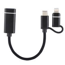 Load image into Gallery viewer, USB 3.0 Female to 8 Pin + USB-C / Type-C Male Charging + Transmission OTG Nylon Braided Adapter Cable, Cable Length: 11cm, 8 Pin Black, 8 Pin Silver + White, 8 Pin Red, 8 Pin Blue