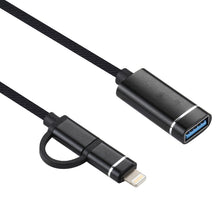 Load image into Gallery viewer, USB 3.0 Female to 8 Pin + USB-C / Type-C Male Charging + Transmission OTG Nylon Braided Adapter Cable, Cable Length: 11cm, 8 Pin Black, 8 Pin Silver + White, 8 Pin Red, 8 Pin Blue