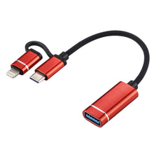 Load image into Gallery viewer, USB 3.0 Female to 8 Pin + USB-C / Type-C Male Charging + Transmission OTG Nylon Braided Adapter Cable, Cable Length: 11cm