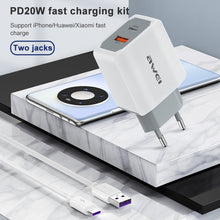 Load image into Gallery viewer, awei PD4 20W PD Type-C + QC 3.0 USB Interface Fast Charging Travel Charger with Data Cable, EU Plug