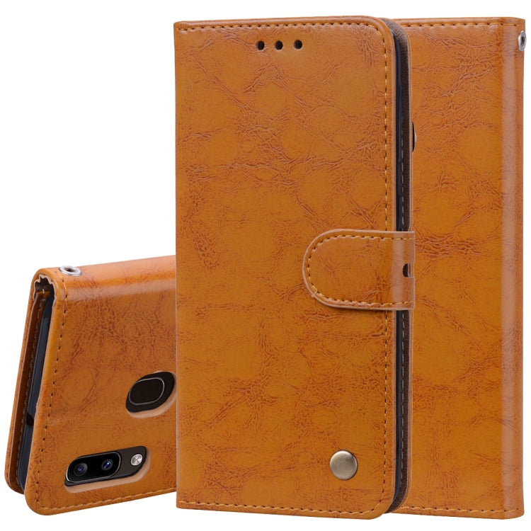 Business Style Oil Wax Texture Horizontal Flip Leather Case for Galaxy A20e, with Holder & Card Slots & Wallet