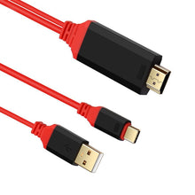 Load image into Gallery viewer, 2 in 1 USB-C / Type-C + USB Power Supply Interface to 4K x 2K Ultra HD HDMI Video Cable, Length: 2m, Red USB Power Supply Interface