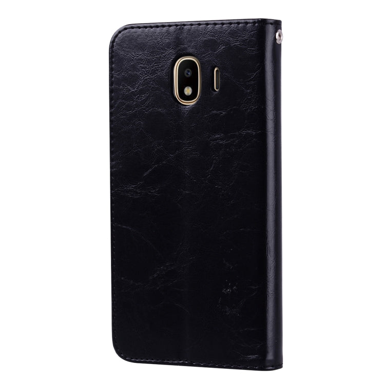 Business Style Oil Wax Texture Horizontal Flip Leather Case for Galaxy J4 (EU Version) (2018), with Holder & Card Slots & Wallet