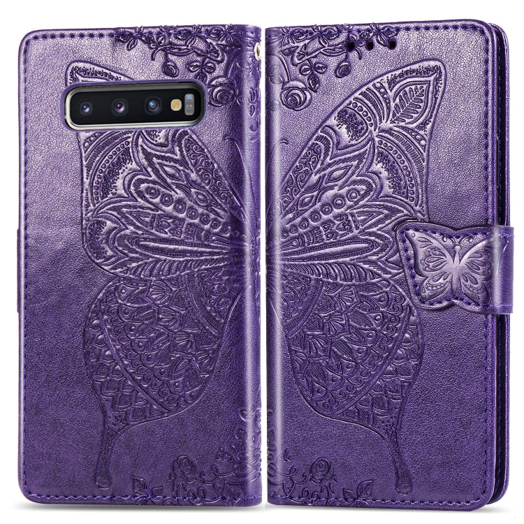 Butterfly Love Flowers Embossing Horizontal Flip Leather Case for Galaxy S10+, with Holder & Card Slots & Wallet & Lanyard