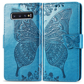 Butterfly Love Flowers Embossing Horizontal Flip Leather Case for Galaxy S10+, with Holder & Card Slots & Wallet & Lanyard