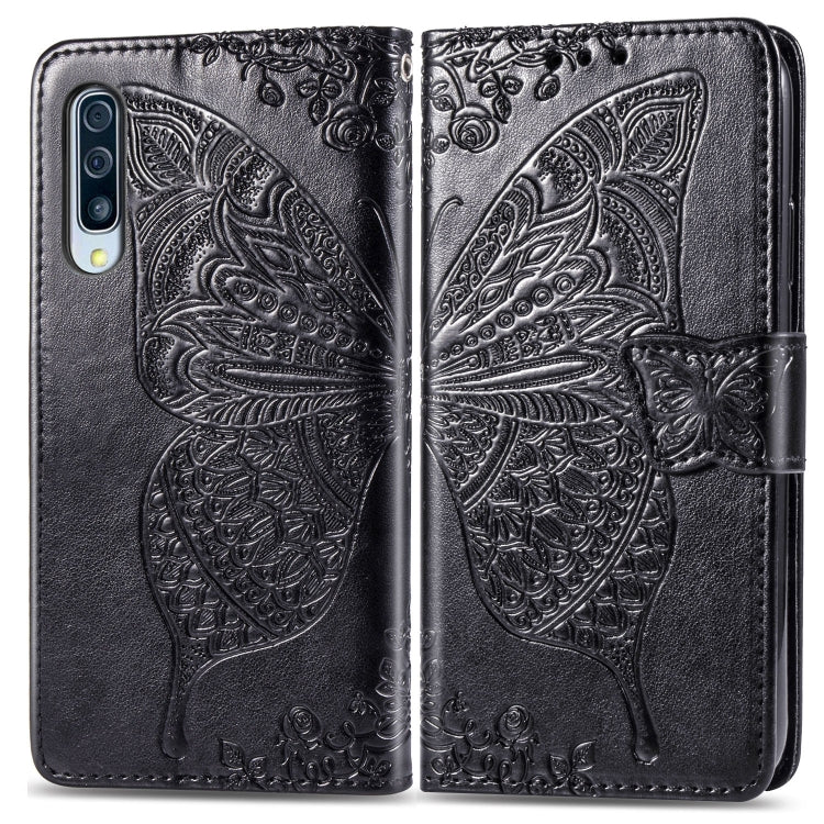 Butterfly Love Flowers Embossing Horizontal Flip Leather Case for Galaxy A50, with Holder & Card Slots & Wallet & Lanyard