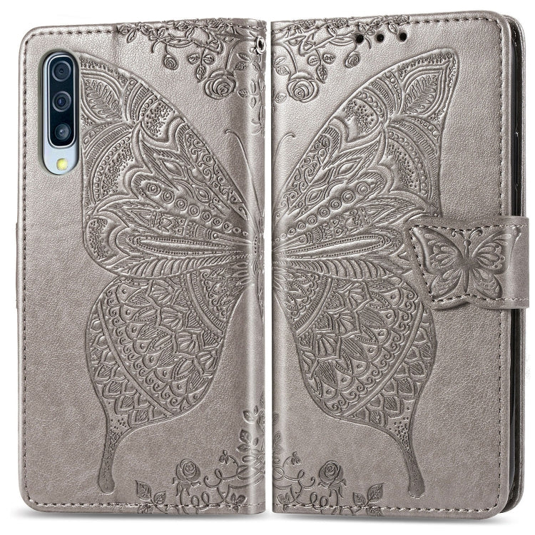 Butterfly Love Flowers Embossing Horizontal Flip Leather Case for Galaxy A50, with Holder & Card Slots & Wallet & Lanyard