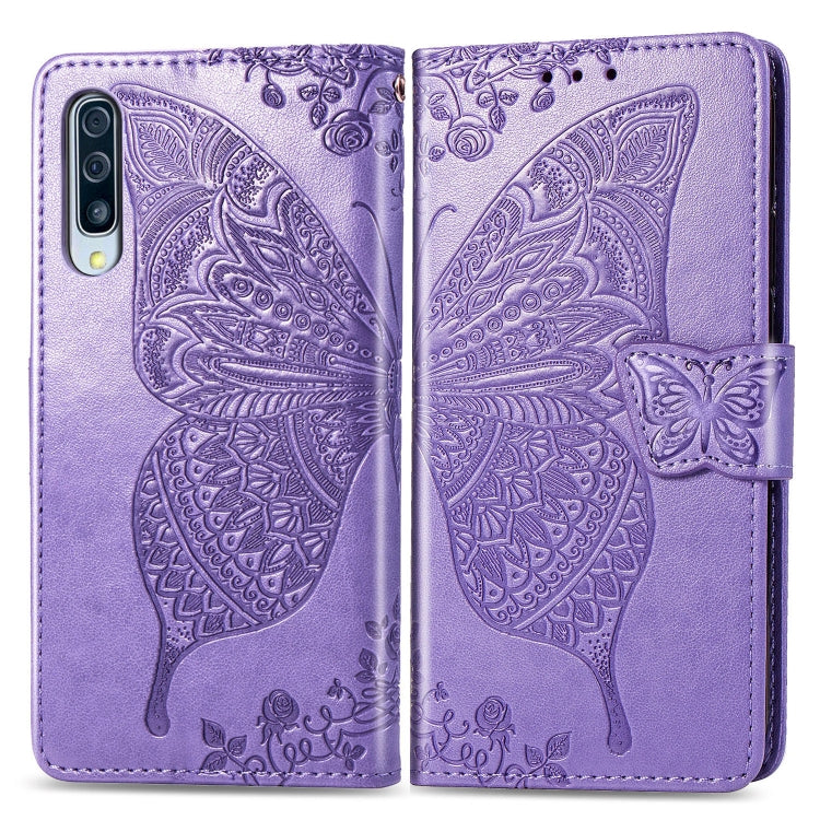 Butterfly Love Flowers Embossing Horizontal Flip Leather Case for Galaxy A50, with Holder & Card Slots & Wallet & Lanyard