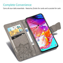 Load image into Gallery viewer, Butterfly Love Flowers Embossing Horizontal Flip Leather Case for Galaxy A70, with Holder &amp; Card Slots &amp; Wallet &amp; Lanyard