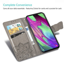 Load image into Gallery viewer, Butterfly Love Flowers Embossing Horizontal Flip Leather Case for Galaxy A40, with Holder &amp; Card Slots &amp; Wallet &amp; Lanyard